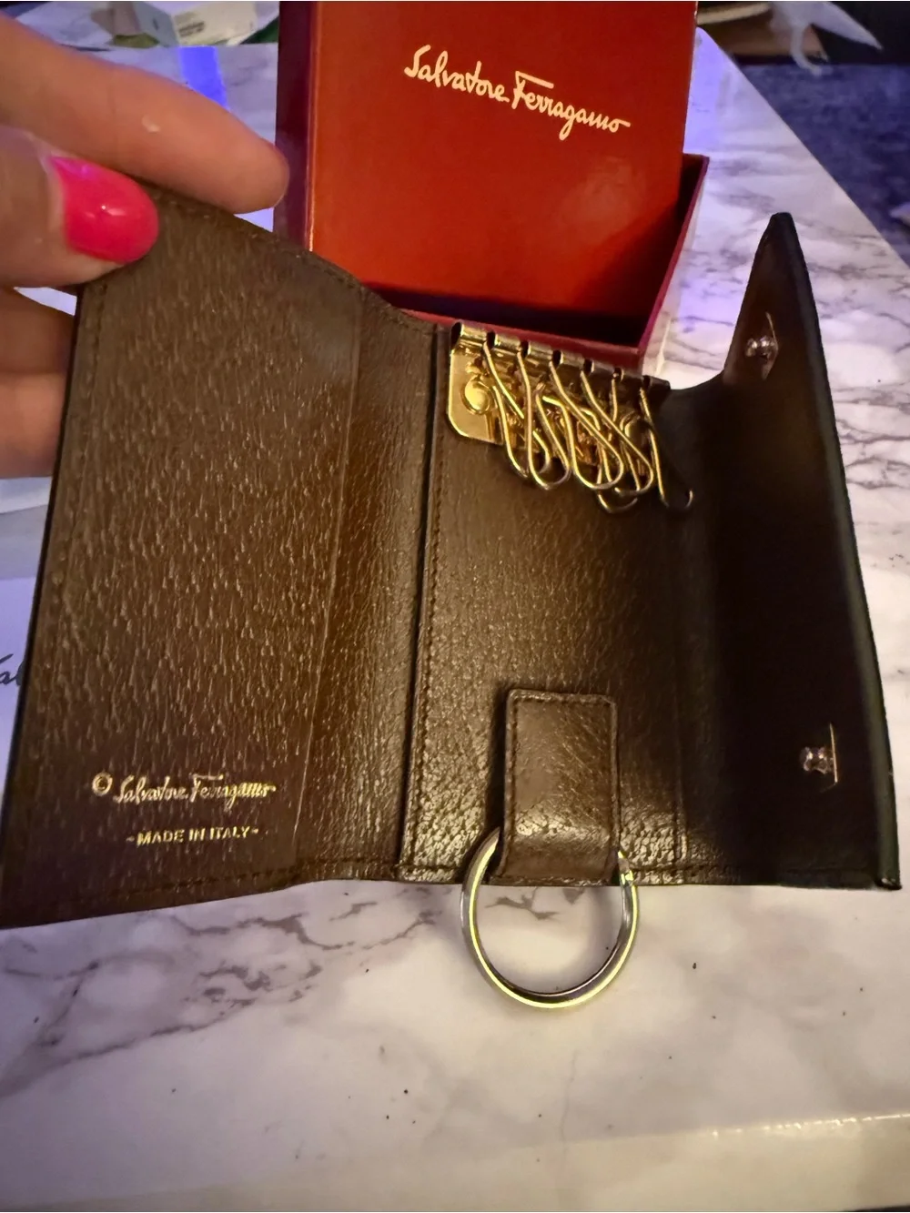 Salvatore Ferragamo Leather 6-Hook Key Case | Made in Italy | Box Included
